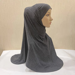 Women 2 Piece Solid Color Amira Jersey Muslim Hijab Soft Stretch Head Scarf with Tube Inner Underscarf Cap Hood Prayer Turbante