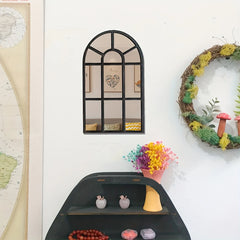 1Pcs Arched Window Wall Mirror Wood Acrylic Minimalism Windowpane Arch Mirror for Bathroom Entryway Vanity Bedroom Home Decor
