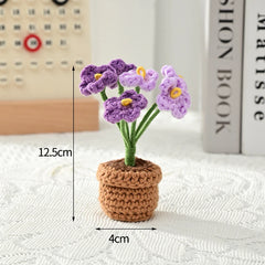 Crochet Knitting Flowers Potted Homemade Crochet Rose Tulip Daisy Office Desktop Ornaments Car Automotive Interior Decoration Home Decor, Plants & flowers