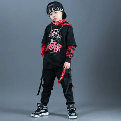 Kids Fashion Hip Hop Clothing Oversize Green Hoodie Streetwear Black Cargo Shorts For Girls Boys Jazz Dance Costume Clothes