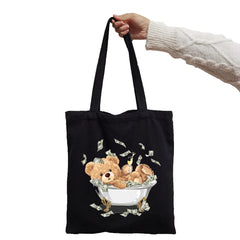 Black White Bear Print Shopper Tote for Women