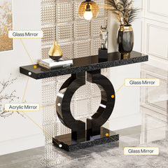 Tribesigns 43-Inch Modern Mirrored Console Table, Glass Sofa Table with Mirror Finish, Entryway Table with O-Shaped Base, Living Room Furniture