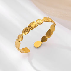 Stainless Steel Wide Bangles for Women Luxury Gold Color Chunky Flower Cuff Bangle Bracelet femme Vintage Wedding Jewelry Gifts