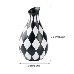 Black and White Checkered Vase, Aesthetic Modern Ins Cool Flower Vases for Home Decor, Entryway Table, Centerpieces Decoration