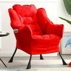 Costway Modern Polyester Fabric Lazy Chair Single Corner Sofa Chair W Side Pocket Beige Living Room Furniture