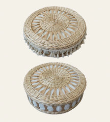 Nordic Round Woven Ottoman Small Mobile Footrest Stool