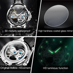 OLEVS 6661 Mens Watch Luxury Automatic Mechanical Watch Waterproof Luminous Leather Strap Watch Watches For Men Box Original