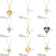 Heart Evil Blue Eye Sun Necklace for Women Cute Dog Bee Elephant Gold Color Pendant Long Stainless Steel Chains