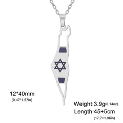 EUEAVAN Israel Palestine Map Necklaces for Women Men Stainless Steel Hebrew Star of David Pendant Jewish Jewelry Gifts Wholesale