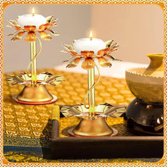 ETRT 2 Pcs Diwali Lotus Candle Holder Metal Diya for Diwali Pooja Lotus Ghee Lamp Candle Holder Indian Diyas Decorations
