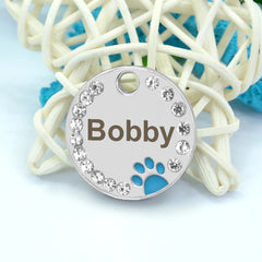Personalized Dog Cat ID Tag Bling Rhinestone Puppy Kitten Name Tags Anti-lost Pet Collar Accessories Free Engraved Pet Products