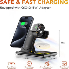 Foldable 3 In 1 Wireless Charger Stand Pad Desktop Fast Charging Station For iPhone 17 16 15 14 13 Samsung Apple Watch Airpods