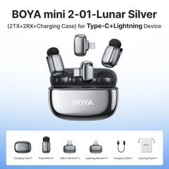 BOYA Mini 2 Wireless Lavalier Microphone AI Noise Reduction Mini Mic for iPhone 6-14/15-17 USB-C Android Phone Video Recording