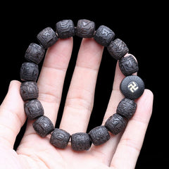 Authentic Natural Ebony Tibetan Six-Character Mantra Tibetan Prayer Wheel Bracelet 15mm Unisex Bracelet