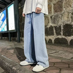 2025 New Streetwear Loose Jeans Men Korean Style Fashion Loose Straight Wide Leg Pants Men's Brand Clothing Black Light Blue