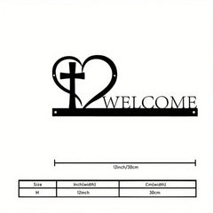1PC Cross Heart Metal Wall Art Black Iron Religious Sign Faith Home Decor