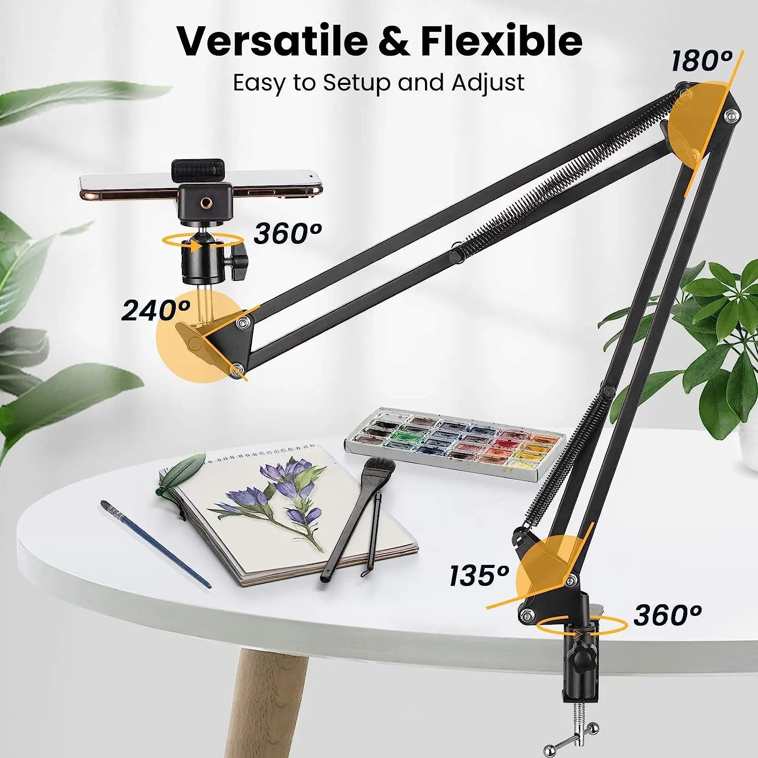 Photography Flexible Arm Tripod For Phone Stand Table Folded Anchor 360° Rotation Online Desktop Laptop Video Live Overhead Shot