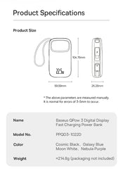 Baseus 22.5W 10000mAh 20000mAh Power Bank Built-In Retractable USB-C & Lightning Cable for iPhone 16 Samsung S25 Xiaomi Poco