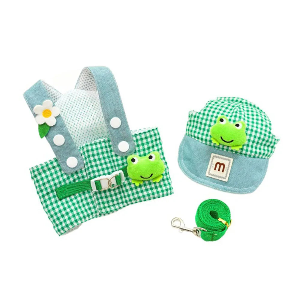 Cartoon Pet Harness Leash Sun Hat Set Cute Kitten Puppy Costume Cat Small Dogs Vest Harness Rope Cap 3pcs Outdoor Pet Shop