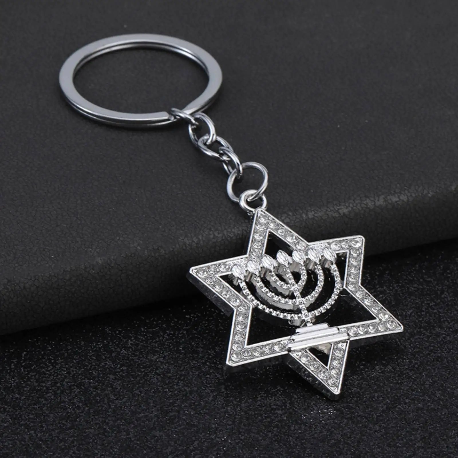 Star of David Hanukkah Menorah Keychain for Women Men Jewish Religious Gifts Stainless Steel Jewelry Accessories