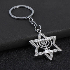 Star of David Hanukkah Menorah Keychain for Women Men Jewish Religious Gifts Stainless Steel Jewelry Accessories
