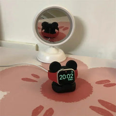 Mickey Mouse Charger Stand Minnie Desktop Holder for Apple Watch 9 8 7 6 5 4 iWatch 3 2 1 SE Cartoon Silicone Charging Base