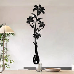 DIY Lily Flower Vase Acrylic Mirror Art Stickers for Room Decoration Vase 3D Flower Wall Decals Sticker Living Room Wall Home Decor