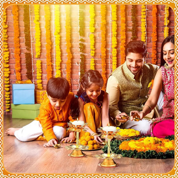 ETRT 2 Pcs Diwali Lotus Candle Holder Metal Diya for Diwali Pooja Lotus Ghee Lamp Candle Holder Indian Diyas Decorations