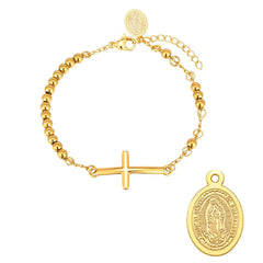 Women's Rosary Cross Virgin Mary Bracelet,Stainless Steel Vintage Charm Beaded Bracelets,Religious Prayer Jewelry Gifts