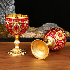 1Pc Timeless Embossed Metal Chalice Goblet Vintage Wine Champagne Liqueur Cup Perfect For Bars Restaurants Home Decor.