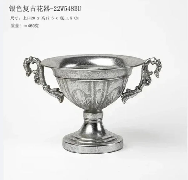 Vintage High Foot Iron Vase Classical Living Room Dry Flower Arrangement Accessories Creative Home Metal Flower Pot Decoration