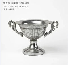 Vintage High Foot Iron Vase Classical Living Room Dry Flower Arrangement Accessories Creative Home Metal Flower Pot Decoration
