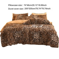 Modern Light Luxury Mink Velvet Leopard Print Duvet Cover and Pillowcase Set, Three-piece Set of Long Plush Soft and