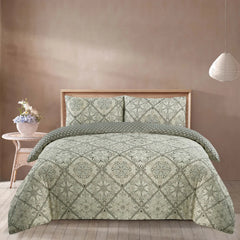 4piece Complete Bedding Set, Geometric Floral Printed Bed Set Includes duvet cover with fitted sheet & 1/2 pillowcases