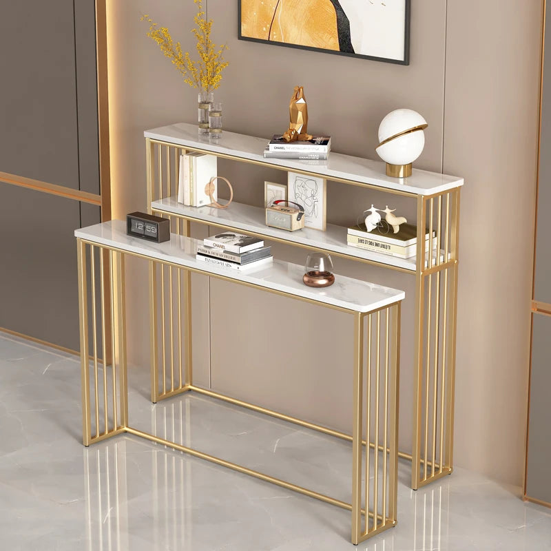 Luxury Gold Narrow Floor Standing Entryway Shelf Multi-Purpose Sofa Back Console Table Storage Organizer for Living Room Furniture