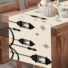 1PC Ramadan Islamic  Table Runner  - Flat Print Arabic Calligraphy Design, Festive Decor for Kitchen Dining Table & Eid Party