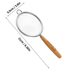 WORTHBUY Flour Sieve Stainless Steel Fine Mesh Strainer Wooden Handle Residue Filter Spoon Colander Kitchen Pastry Baking Kitchen Tools, Cooking Utensils