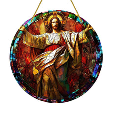 Art Deco Acrylic Religious Jesus Sun Catcher,Wall Hanging Decorative Sign for Home & Garden, Multipurpose Religious Theme Plaque