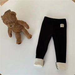 Korean Autumn Winter Children's Fleece-lined One-piece Pants Warm Baby Cartoon Elastic Ankle Length Trousers for Boys Girls