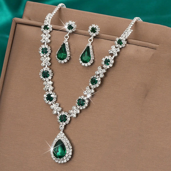 3-Piece Geometric Droplet Jewelry Set – Claw Chain Necklace & Earrings