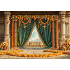 Indian Garlands Diwali Backgrounds Marigold Flowers Curtain Puja Ganpati Pooja Traditional Birthday Wedding Party Decor Backdrop