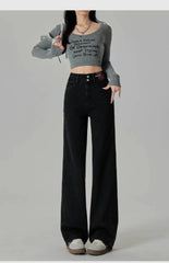 Women's Narrow Cut Wide Leg Jeans With High Waist And Hanging Feeling Straight Leg Casual Look Slim Contrasting Colors Pants