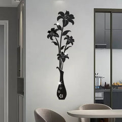 DIY Lily Flower Vase Acrylic Mirror Art Stickers for Room Decoration Vase 3D Flower Wall Decals Sticker Living Room Wall Home Decor