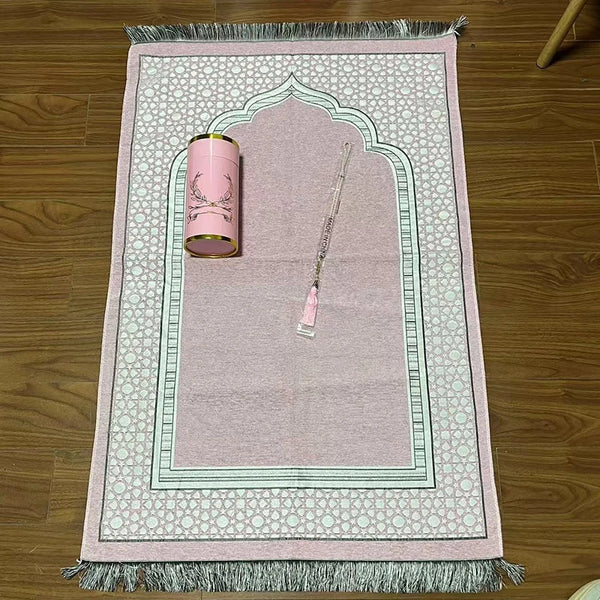 1set Islamic Prayer Mat With Rosary Beads Muslim The Spire Pattern Ramadan Prayer Mats Portable Travel Muslim Prayer Rugs Gift