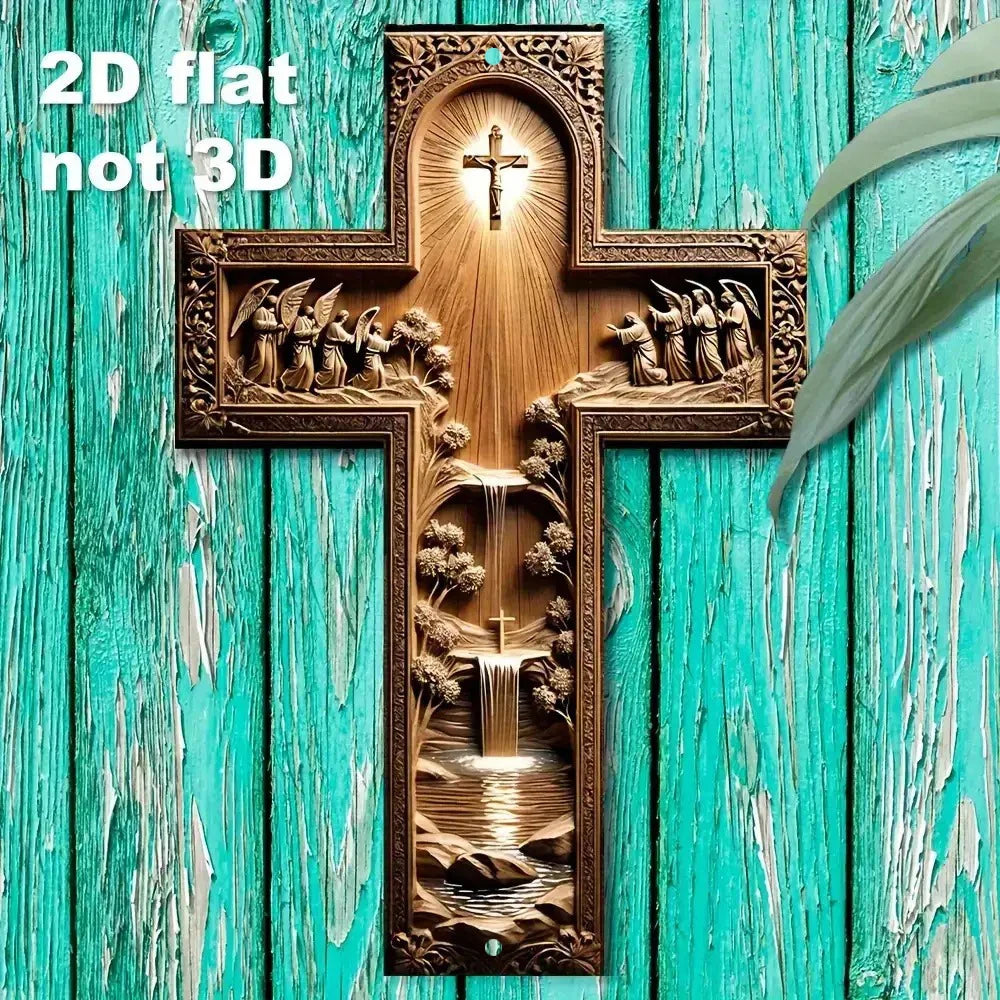 2D Flat Christ Cross Wall Decor 1pc Metal  - Ornate Religious Hanging and Disciples, Deep Frame for Home, Christmas Decoration