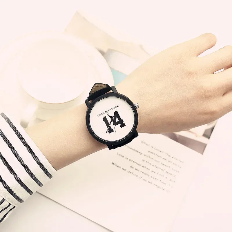 Couple Quartz Analog Wristwatches – Black Leather Band, Hot Selling