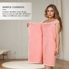 1 Pcs Women's Plus Size Wearable Bath Towel-Cute Bow Soft Shower Skirt for Women-Adjustable Bath Robe with Pocket for Home an