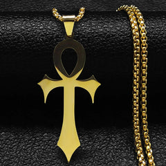 Goth Egyptian Cross Ankh Key of Life Necklace Stainless Steel Black Color Amulet Religious Necklaces Gothic Jewelry Gift N8582