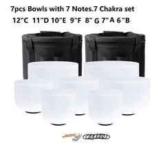 KVKA  6 -12 Inch  Frosted Quartz Crystal Singing Bowl 440hz or 432hz 7 Notes CDEFGAB Set of 7Pcs for Yoga Sound Bath Healing