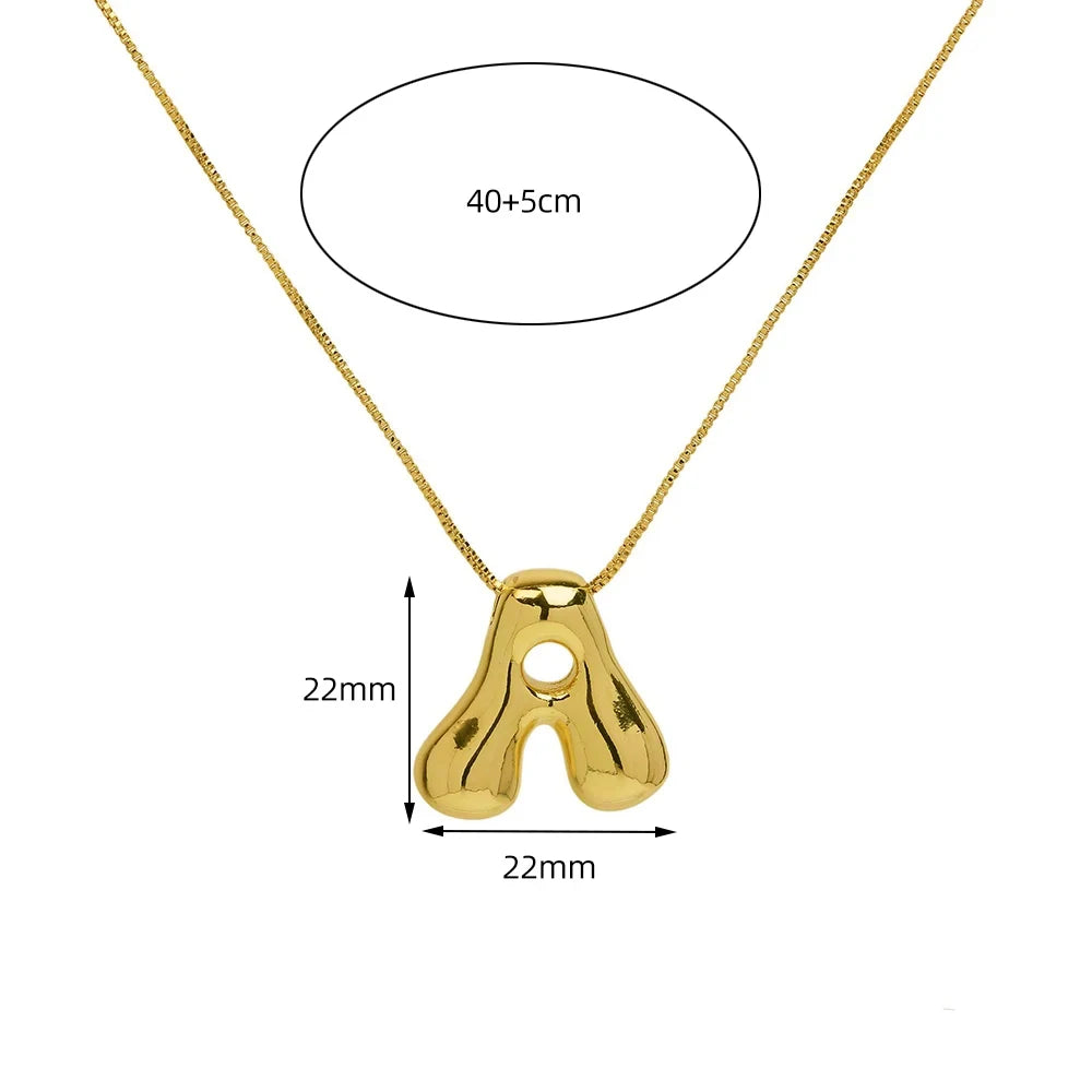 Golden Color Stainless Steel Initial Necklace for Girls Chunky Bubble Letter Pendant Necklaces Trendy Jewelry Gift